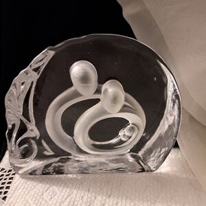 Elegant Glass Sculpture with Frosted Accents.  Paper Weight.